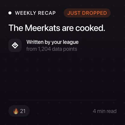 Leaguebase weekly recap card, written by your league.