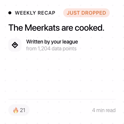 Leaguebase weekly recap card, written by your league.